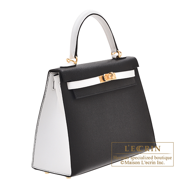 Hermes Personal Kelly bag 25 Sellier Black/ White Epsom leather Gold  hardware