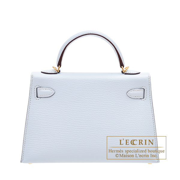 Hermes Kelly 20 Mini Sellier Bag Blue Brume Epsom Leather Gold