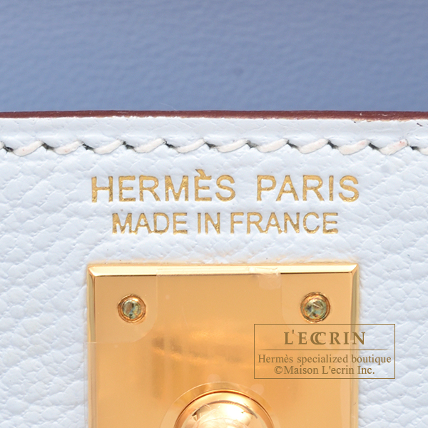 Hermes Kelly bag mini Sellier Blue brume Chevre myzore goatskin Gold  hardware