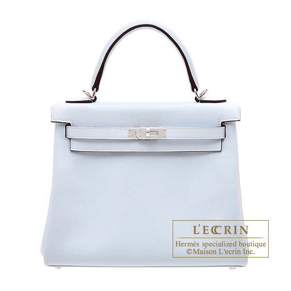 Hermes　Kelly bag 25　Retourne　Blue brume　Swift leather　Silver hardware