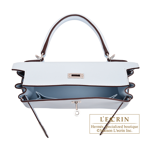 Hermes Kelly bag 25 Retourne Blue brume Swift leather Silver