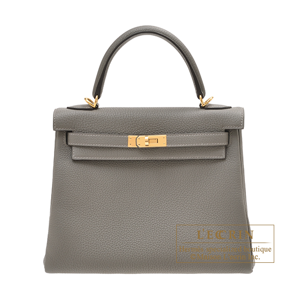 Hermes　Kelly bag 25　Retourne　Gris meyer　Togo leather　Gold hardware