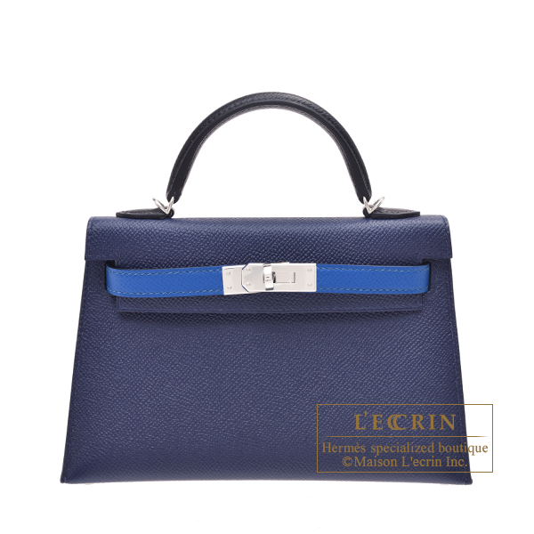 Hermes　Kelly bag mini Tricolore　Sellier　Blue saphir/Black/Blue france　Epsom leather　Silver hardware