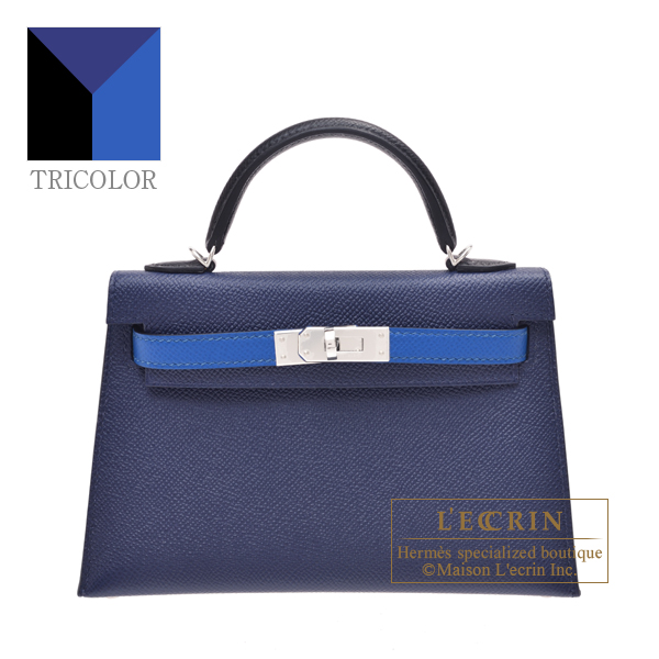 Hermes　Kelly bag mini Tricolore　Sellier　Blue saphir/Black/Blue france　Epsom leather　Silver hardware