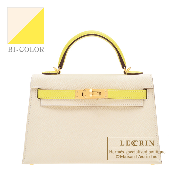 Hermes Personal Kelly bag mini Sellier Nata/Lime Epsom leather