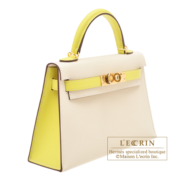 Hermes Personal Kelly bag mini Sellier Nata/Lime Epsom leather