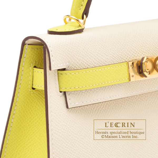 Hermes Kelly 25 Bi-Color Craie Lime Gold Cross-Body Bag World