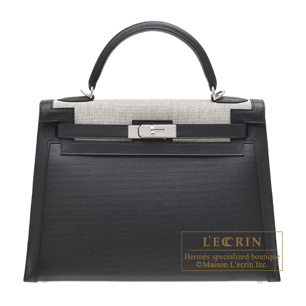 Hermes　Kelly bag 32　Sellier　Black/Ecru　Toile H Berline/　Swift　Silver hardware