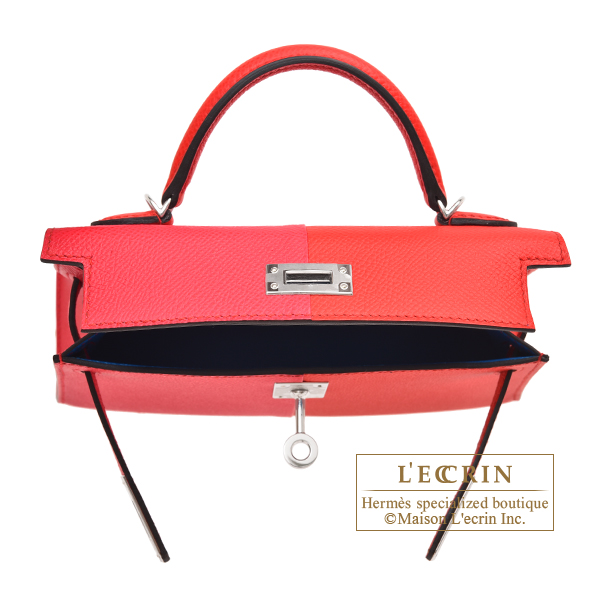 Hermes Kelly Casaque bag mini Sellier Rouge coeur/Rose extreme/Blue zanzibar  Epsom leather Silver hardware