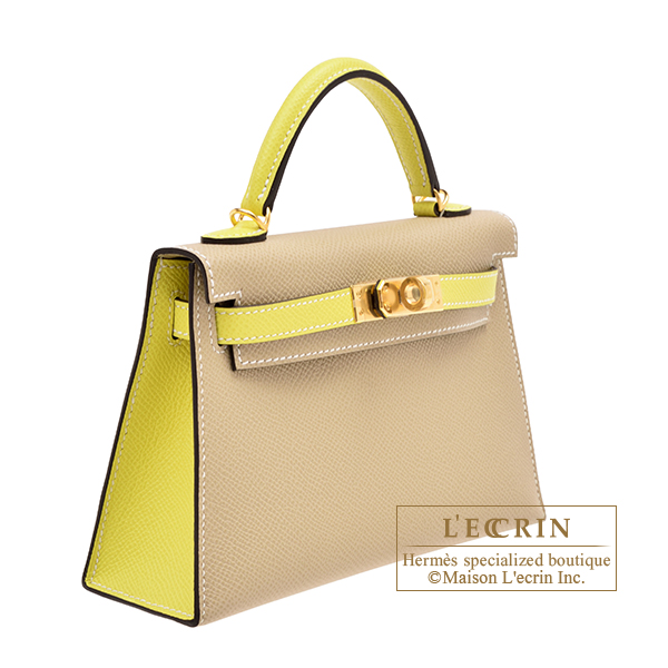 Hermes Personal Kelly bag mini Sellier Trench/ Lime Epsom leather Gold  hardware
