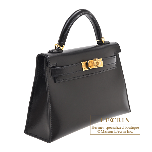 Hermes Mini Kelly II 20 Black Box Leather Gold Hardware Bag