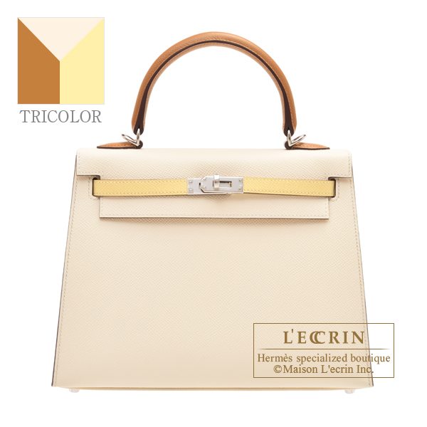 Hermes Epsom Tri-Color Kelly Sellier 25 Nata Jaune Poussin Sesame