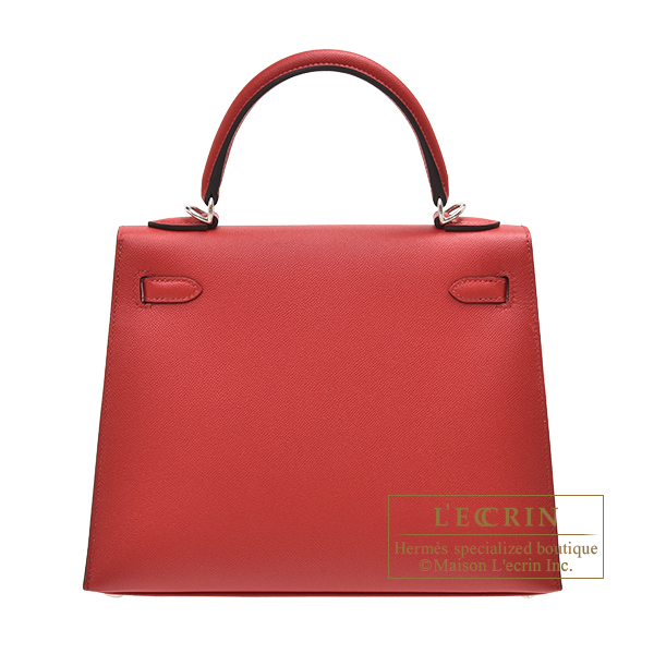 Hermes Kelly Verso bag 25 Sellier Rouge piment/ Rose purple Madame leather  Silver hardware