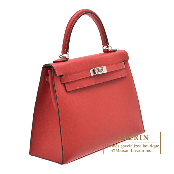 Hermes Kelly Verso bag 25 Sellier Rouge piment/ Rose purple Madame leather  Silver hardware