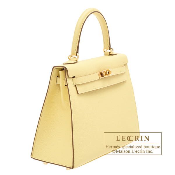 Hermes Kelly bag 25 Sellier Jaune poussin Epsom leather Gold