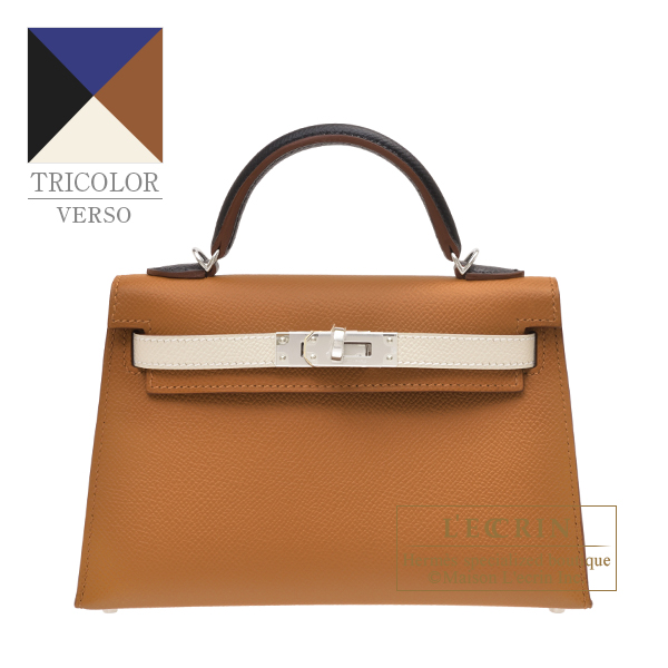 Hermès Kelly Mini II Tricolore Verso Craie/Mauve Pale/Gold Veau Epsom PHW  For Sale at 1stDibs