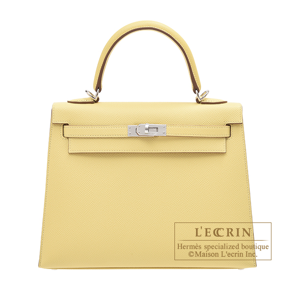 Hermes　Kelly bag 25　Sellier　Jaune poussin　Epsom leather　Silver hardware