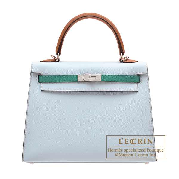 Hermes　Kelly Tricolore bag 25　Sellier　Blue brume/Vert Jade/Gold　Epsom leather　Silver hardware