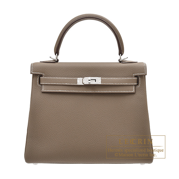 Hermes　Kelly bag 25　Retourne　Etoupe grey　Togo leather　Silver hardware