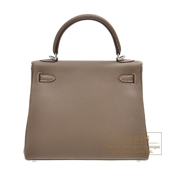 Hermes Kelly bag 25 Retourne Etoupe grey Togo leather Silver