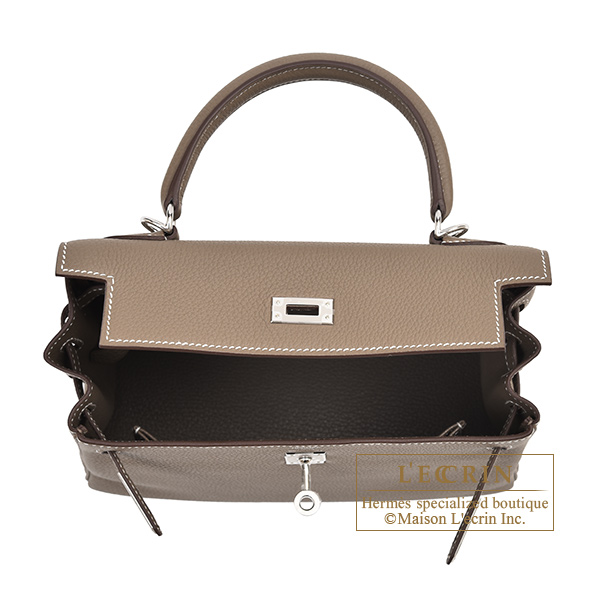 Hermes Kelly bag 25 Retourne Etoupe grey Togo leather Gold hardware