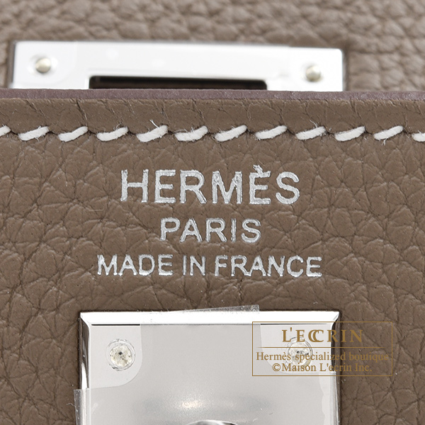 Hermes Kelly bag 25 Retourne Etoupe grey Togo leather Silver