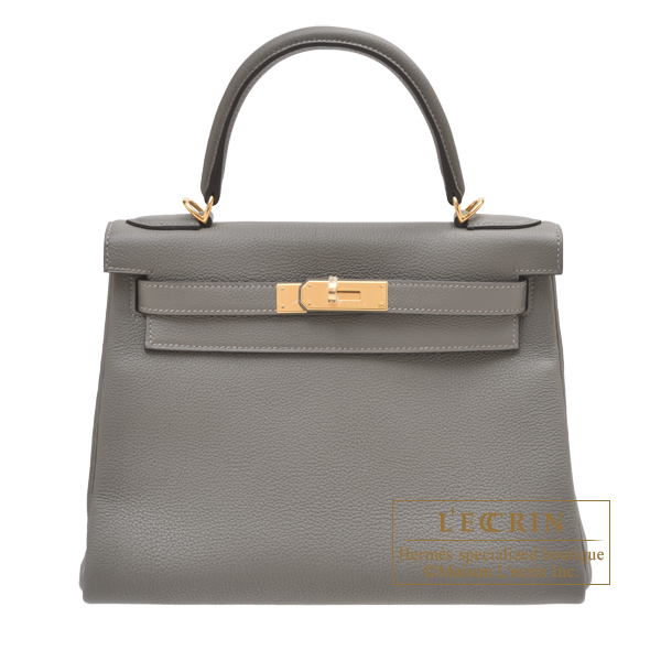 Hermes　Kelly bag 28　Retourne　Gris meyer　Togo leather　Gold hardware