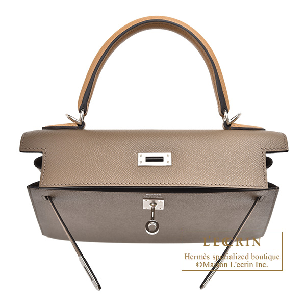 Hermes Kelly Tricolore bag 25 Sellier Etoupe grey/Alezan/Biscuit Epsom  leather Silver hardware