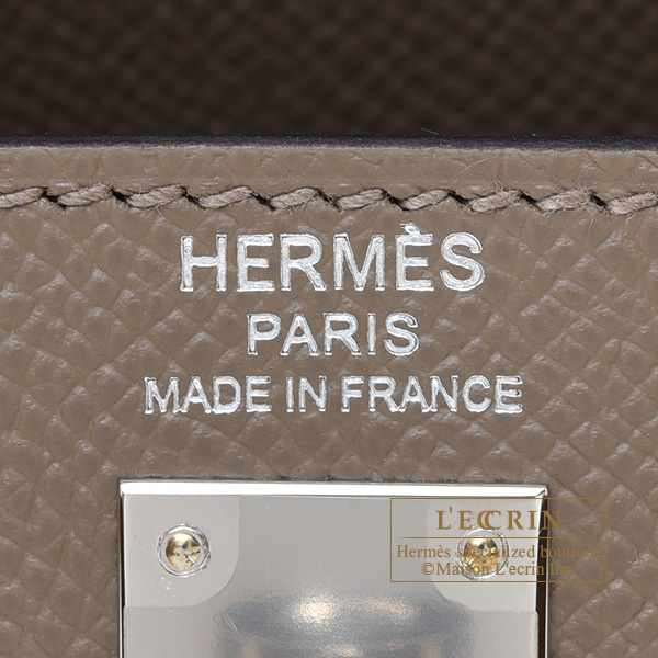 Hermes Birkin Sellier bag 25 Etoupe grey Epsom leather Silver