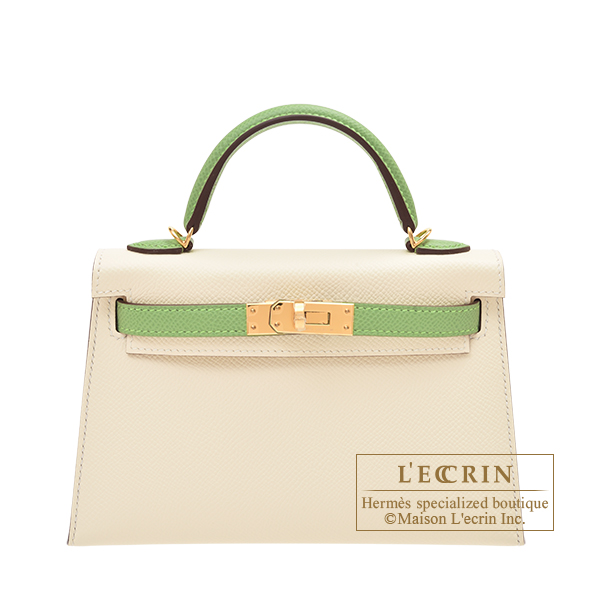 Hermes　Personal Kelly bag mini　Sellier　Nata/　Vert criquet　Epsom leather　Gold hardware