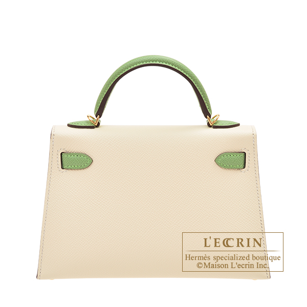 Hermes Personal Kelly bag mini Sellier Nata/ Vert criquet Epsom leather  Gold hardware