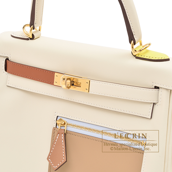 Hermes　Kelly Colormatic bag 25　Retourne　Nata/Cuivre/Lime/Mauve sylvestre/Blue brume　Swift leather　Gold hardware