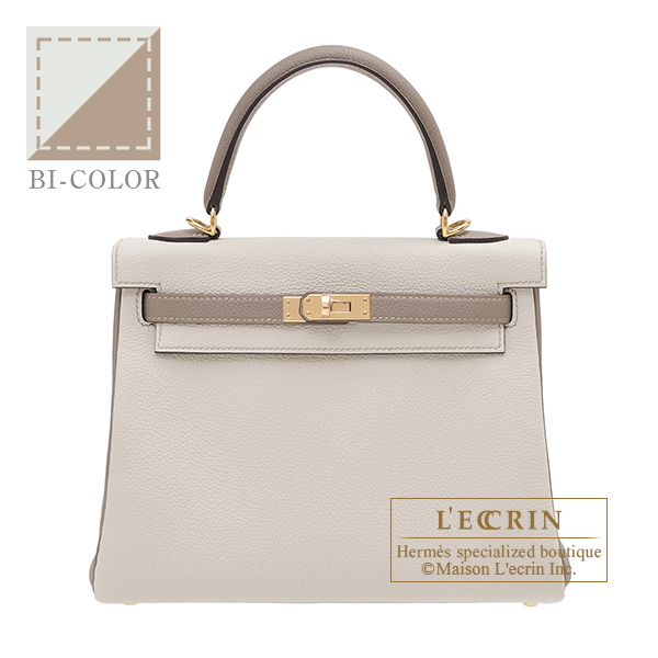 Hermes Personal Kelly bag 28 Retourne Anemone/ Gris asphalt Togo leather  Champagne gold hardware