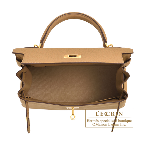 Hermes Kelly bag 28 Retourne Biscuit Clemence leather Gold hardware