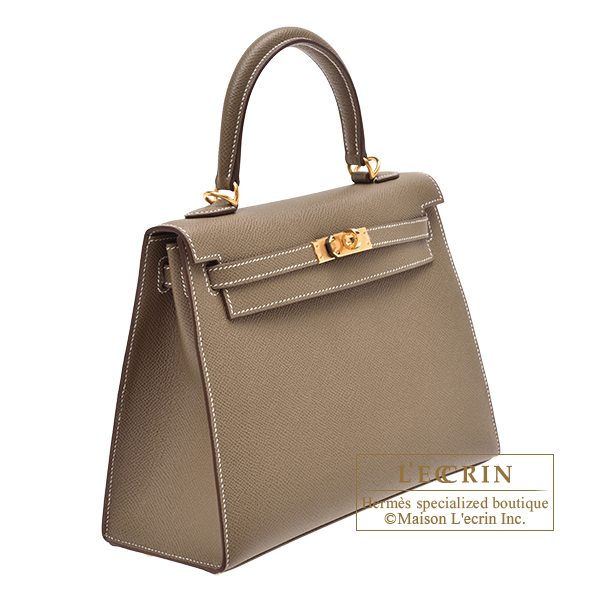 Hermes Kelly Bag Epsom Leather Gold Hardware In Grey