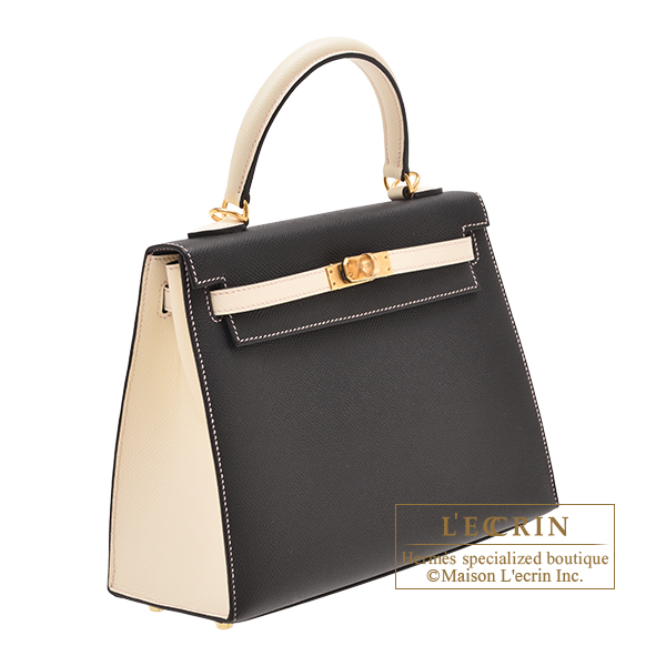 Hermes Personal Kelly bag 25 Sellier Black/Nata Epsom leather Gold