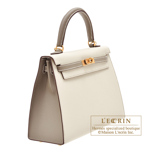 Hermes Personal Kelly bag 25 Sellier Craie/ Gris asphalt Epsom