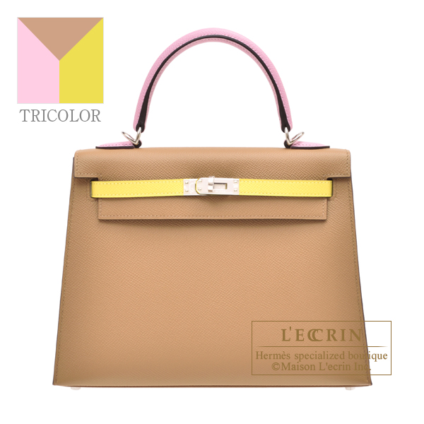 Hermes　Kelly Tricolore bag 25　Sellier　Chai/Jaune citron/Mauve sylvestre　Epsom leather　Silver hardware