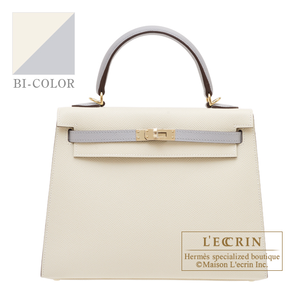 Hermes　Personal Kelly bag 25　Sellier　Craie/　Blue glacier　Epsom leather　Champagne gold hardware