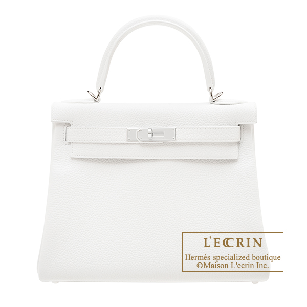 Hermes　Kelly bag 28　Retourne　New white　Clemence leather　Silver hardware