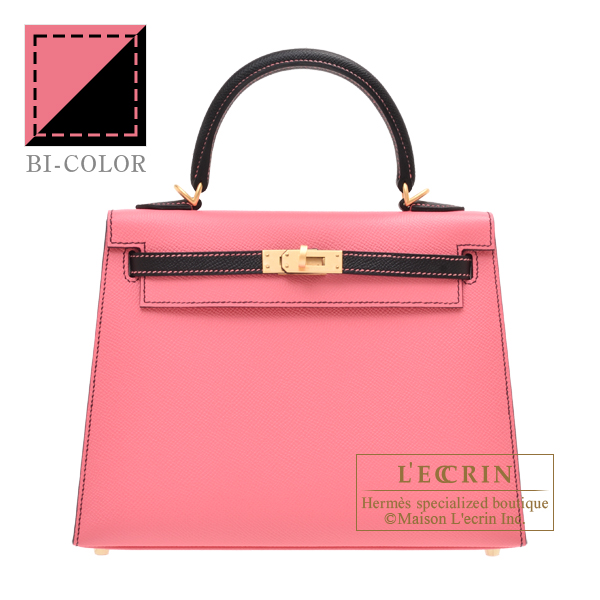 Hermes　Personal Kelly bag 25　Sellier　Rose azalee/Black　Epsom leather　Matt gold hardware