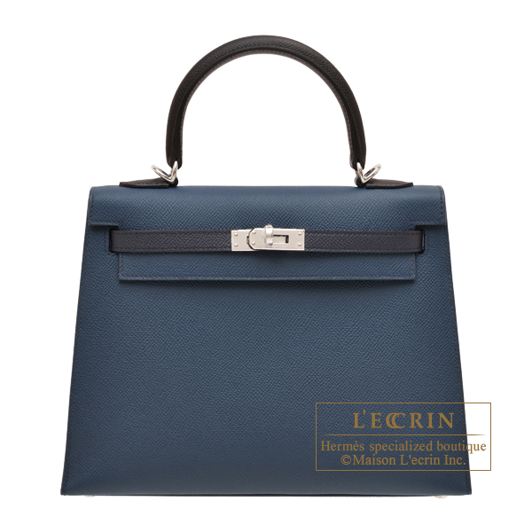 Hermes　Kelly Tricolore bag 25　Sellier　Blue de presse/Blue indigo/Black　Epsom leather　Silver hardware