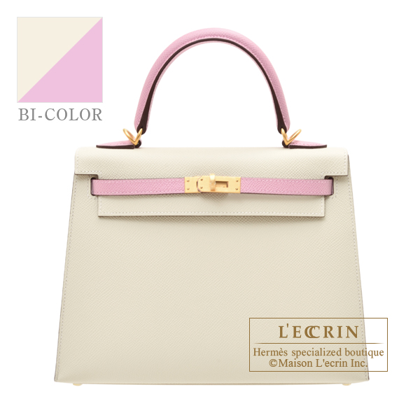 Hermes　Personal Kelly bag 25　Sellier　Craie/　Mauve sylvestre　Epsom leather　Matt gold hardware