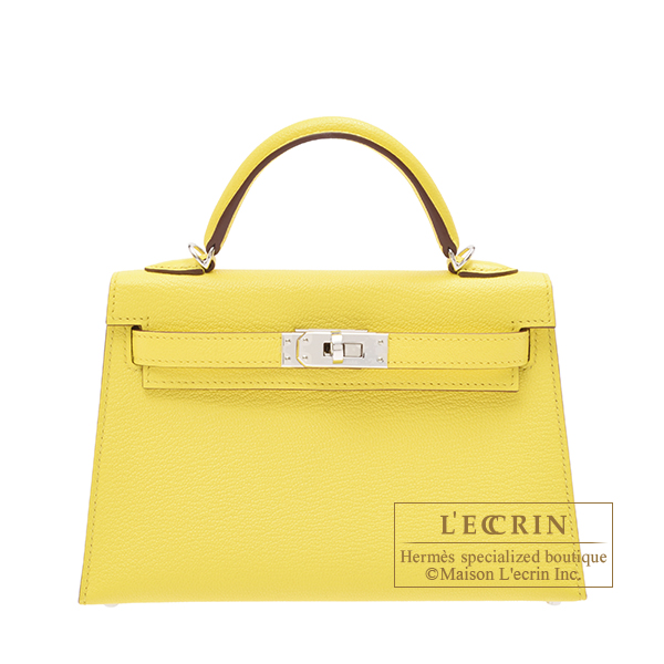 Hermes　Kelly bag mini　Sellier　Jaune citron　Chevre myzore goatskin　Silver hardware