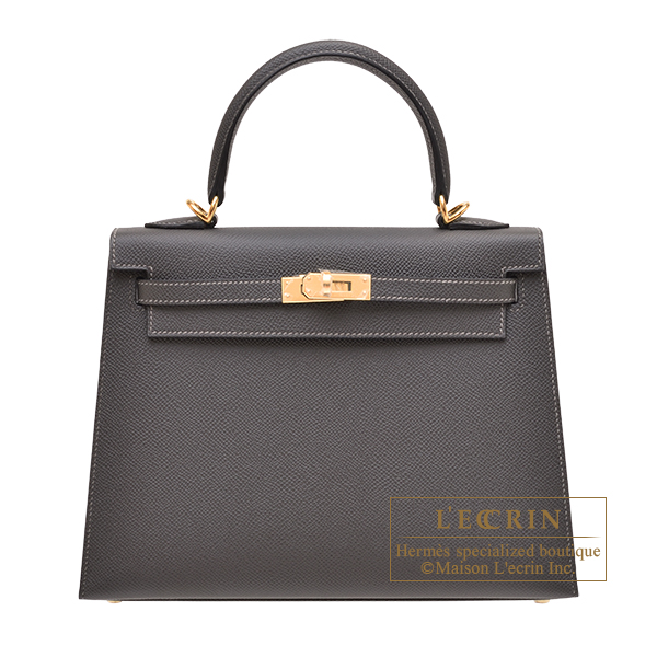 Hermes　Kelly bag 25　Sellier　Graphite　Epsom leather　Gold hardware