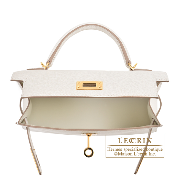 Hermes Mini Kelly 20 Sellier Mushroom Bag Chevre Gold Hardware