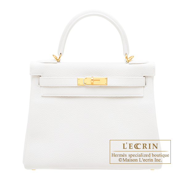 Hermes　Kelly bag 28　Retourne　New white　Clemence leather　Gold hardware