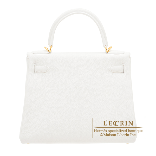 Hermes Kelly 28 Retourne Bag White Clemence Leather with Gold Hardware –  Mightychic