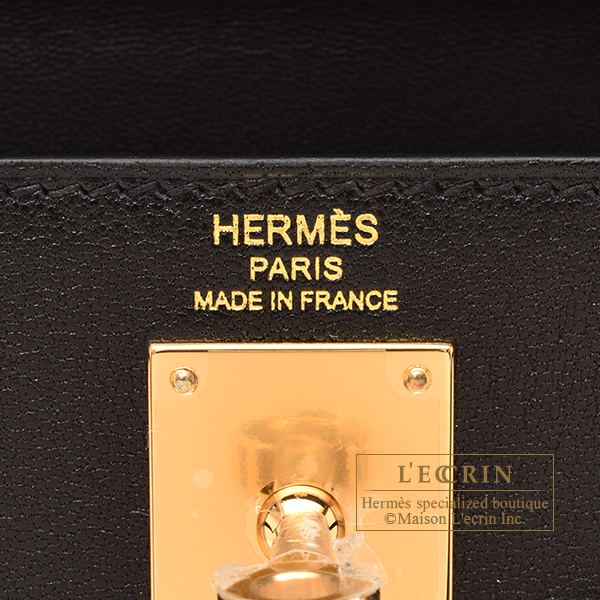 Hermes Kelly Elan Black Chevre Chamkila Gold Hardware – Madison Avenue  Couture