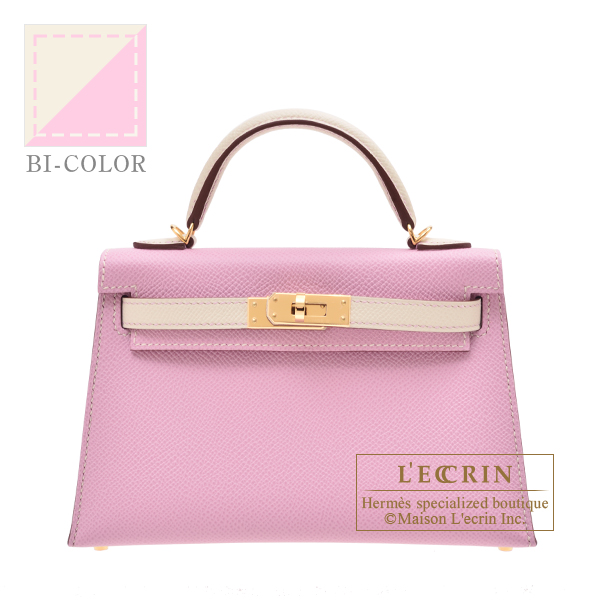 Hermes　Personal Kelly bag mini　Sellier　Mauve sylvestre/　Craie　Epsom leather　Gold hardware